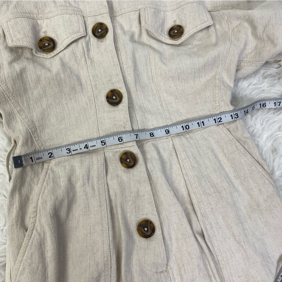 DIVINE HERITAGE XS Raglan Sleeve Utility Button-Down Jumpsuit Beige Linen Blend - Picture 9 of 16